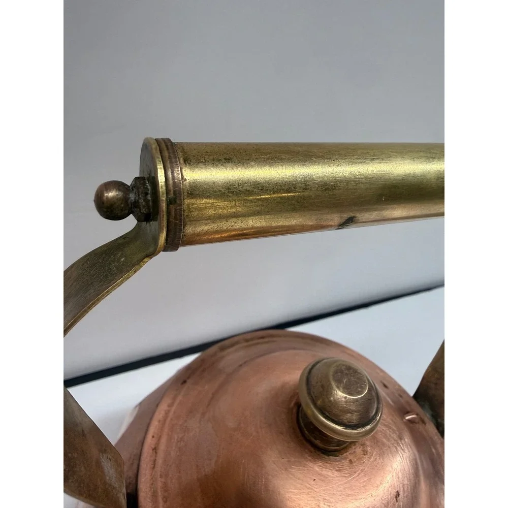 Vintage Copper Tea Kettle Brass Handle Fluted Thumbprint Design Rustic Decor